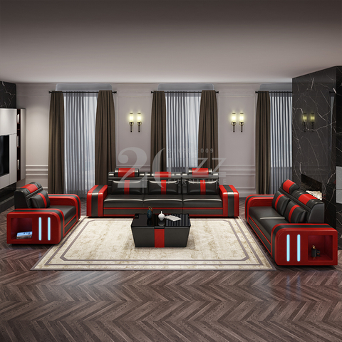 Helle Luxus-Wohnzimmer-Ledersofa-Möbel im amerikanischen Stil im modernen Design
