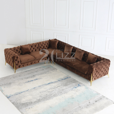 Möbelset Ecksofa aus braunem Leder
