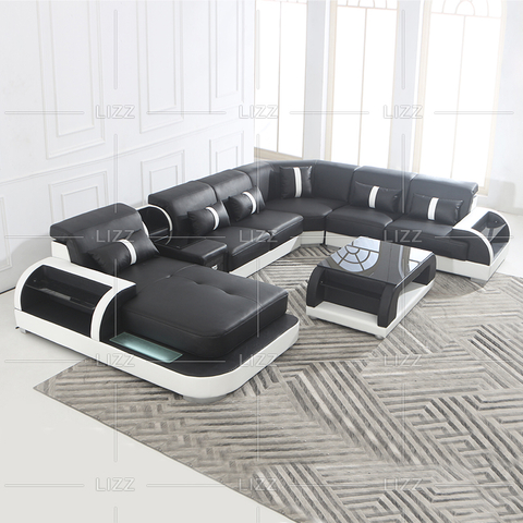 Home Leder Led Schnittsofa für Familienzimmer