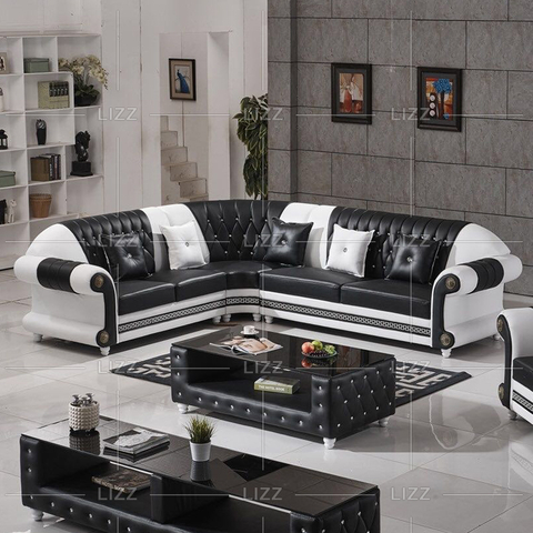 Wohnzimmer-Schnittsofa aus Leder mit Holzrahmen