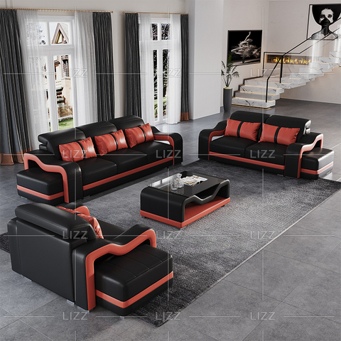 Led-Sofa aus echtem Leder mit mittlerer Rückenlehne