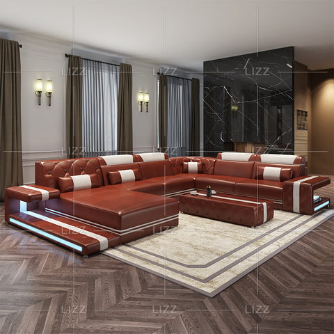 Echtes dunkelbraunes LED-Sofa für Schlafzimmer