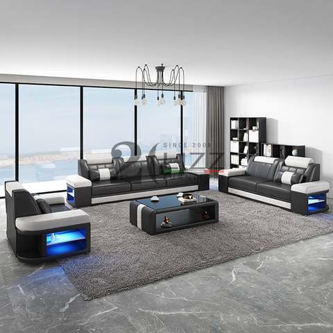 Echtes weißes schwarzes geführtes Sofa für Wohnzimmer