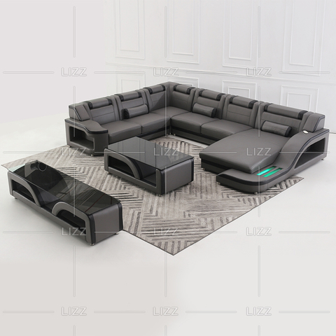 Led-Sofa aus echtem Mikrofaser mit Chaiselongue