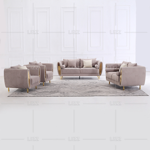 Flower Beige Stoffsofa mit Holzrahmen