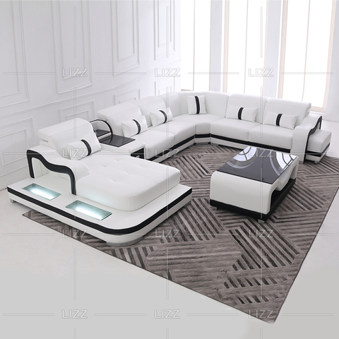 Sofa mit Sofa aus Leder und großen Kissen
