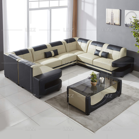 U-förmiges Sofa aus echtem cremefarbenem Leder