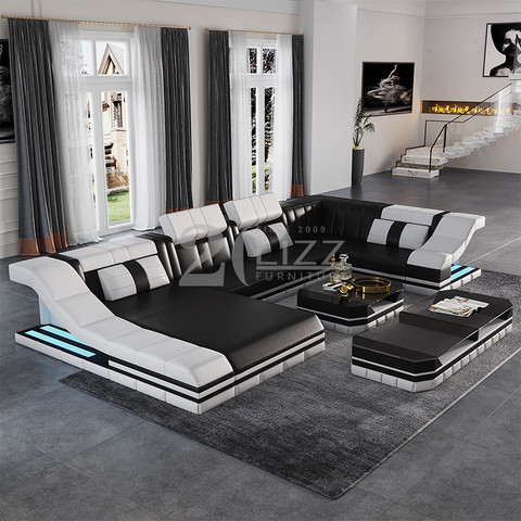 Modulares Wohnzimmersofa aus Leder mit Récamiere