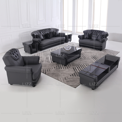 Ecksofa aus Acrylgewebe mit getufteten Knöpfen