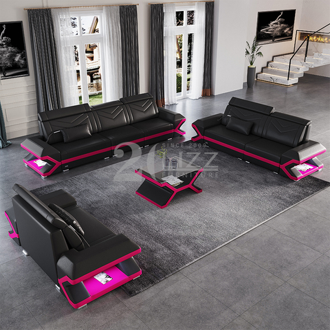 Freizeit-Leder-Sofa mit LED-Beleuchtung und Touch-Licht