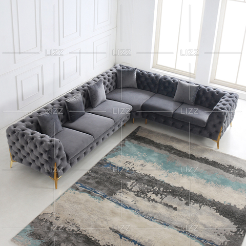 Hochwertiges Sofa aus Canvas-Stoff mit getufteten Knöpfen