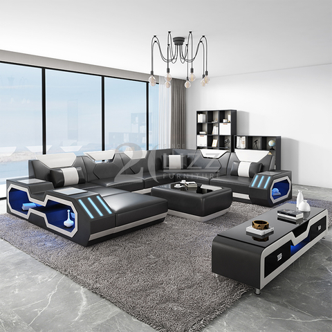 Ecksofa aus echtem Leder mit Chaiselongue