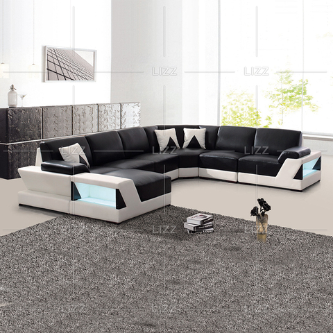 Modernes Wohnzimmer-Ledersofa mit Holzrahmen