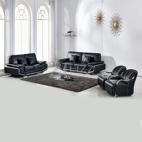 Wohnmöbel Schwarzes Ledersofa-Set für Wohnzimmer