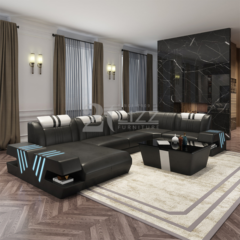 Modernes Wohnzimmersofa aus Leder mit Récamiere