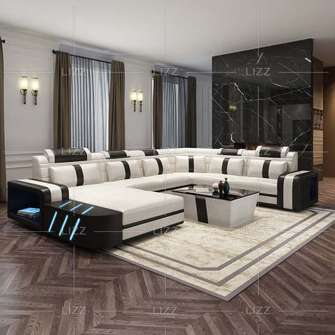 Home Canvas Led Sofa in Schwarz und Weiß mit großen Kissen