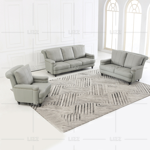 Wohnzimmer voll graues Ledersofa