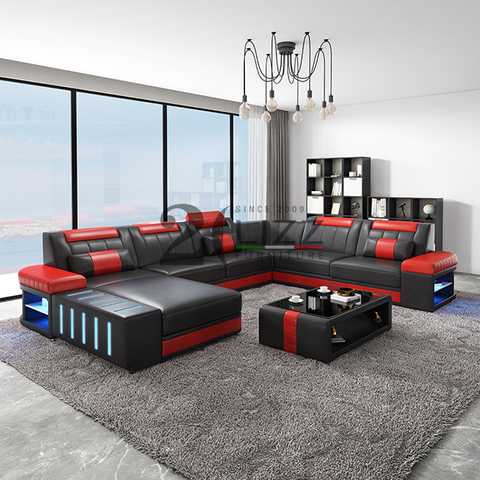 U-förmiges schwarzes LED-Sofa für Wohnzimmer