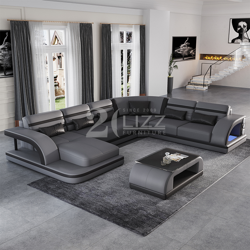 Couch-Leder-Sofa mit gepolstertem Rücken