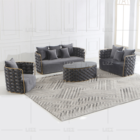 Französisches Wohnzimmersofa aus Stoff mit Tisch