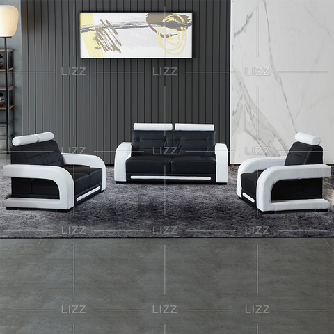 Wohnzimmer Freizeit Schwarz-weißes Ledersofa