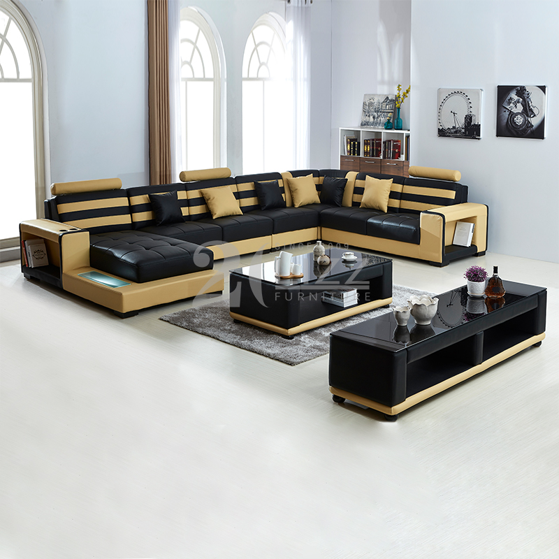 U-förmiges, schwarzes und gelbes Sofa mit Stauraum