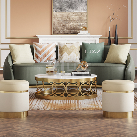 Modulares Wohnzimmersofa aus Leder mit Couchtisch
