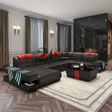 Couch Leder LED-Sofa mit TV-Ständer