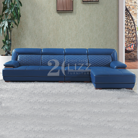 Bequemes Wohnzimmersofa in L-Form in Königsblau