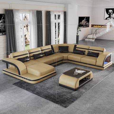 Modernes LED-Schnittsofa aus Leder für Wohnzimmer