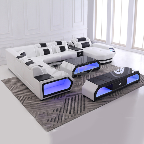 Modernes Wohnzimmersofa aus Leder mit Stauraum