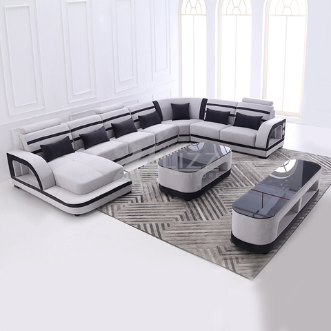 Modulares Wohnzimmersofa aus Stoff mit Tisch