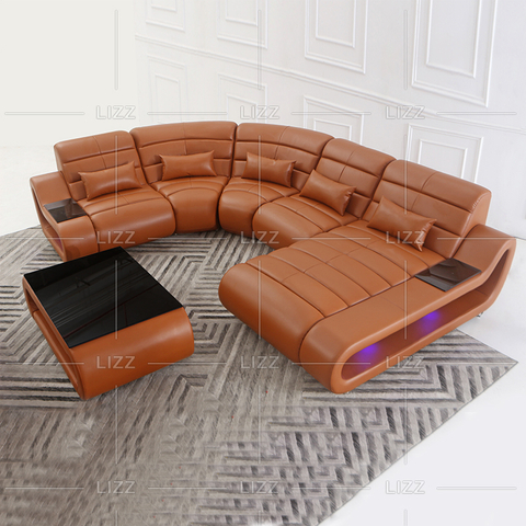 Leisure Dunkelbraunes LED-Anteilsofa mit Tisch