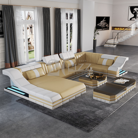 U-förmiges gelbes und schwarzes geführtes Schnittsofa für Schlafzimmer