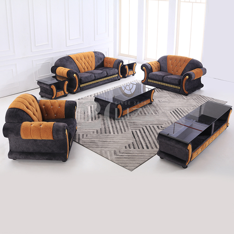 Chesterfield-Stoff-Wohnsofa mit Couchtisch
