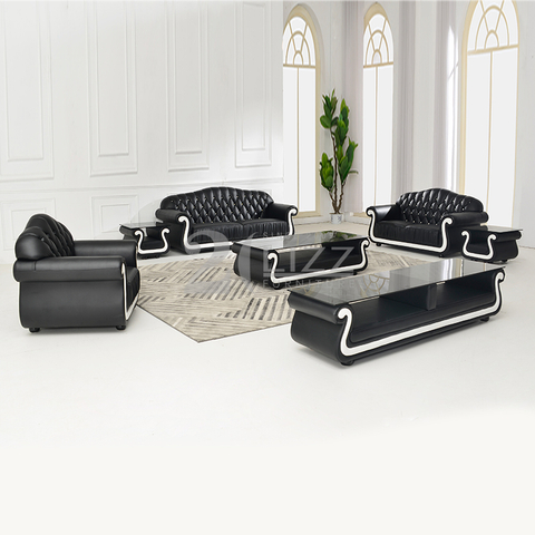 Chesterfield-Leder-Wohnsofa mit Tisch