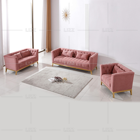 Hochwertiges Chesterfield-Stoffsofa mit goldenen Beinen