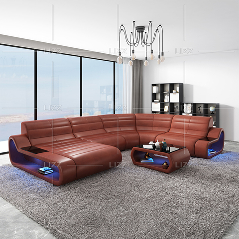 Home Dunkelbraunes Led Schnittsofa für Familienzimmer