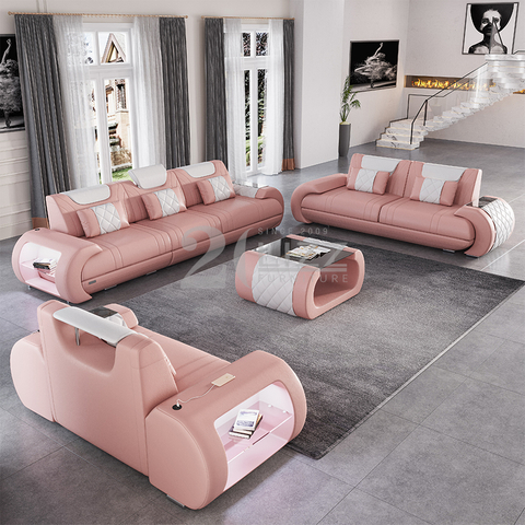 America Leder Wohnzimmer LED-Sofa mit Couchtisch