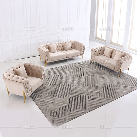Chesterfield Wohnzimmer Stoffsofa mit goldenen Beinen